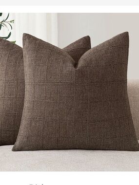 LARGE Checkered Euro Shams SQUARE Linen/Polyester Blend BROWN 26x26” (2-pack)